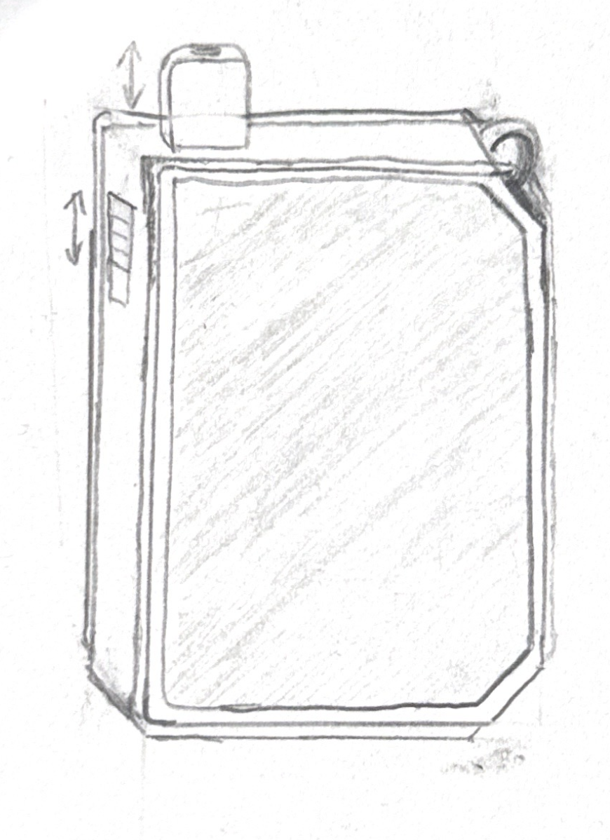 Pencil sketch of the JUNI device, front view